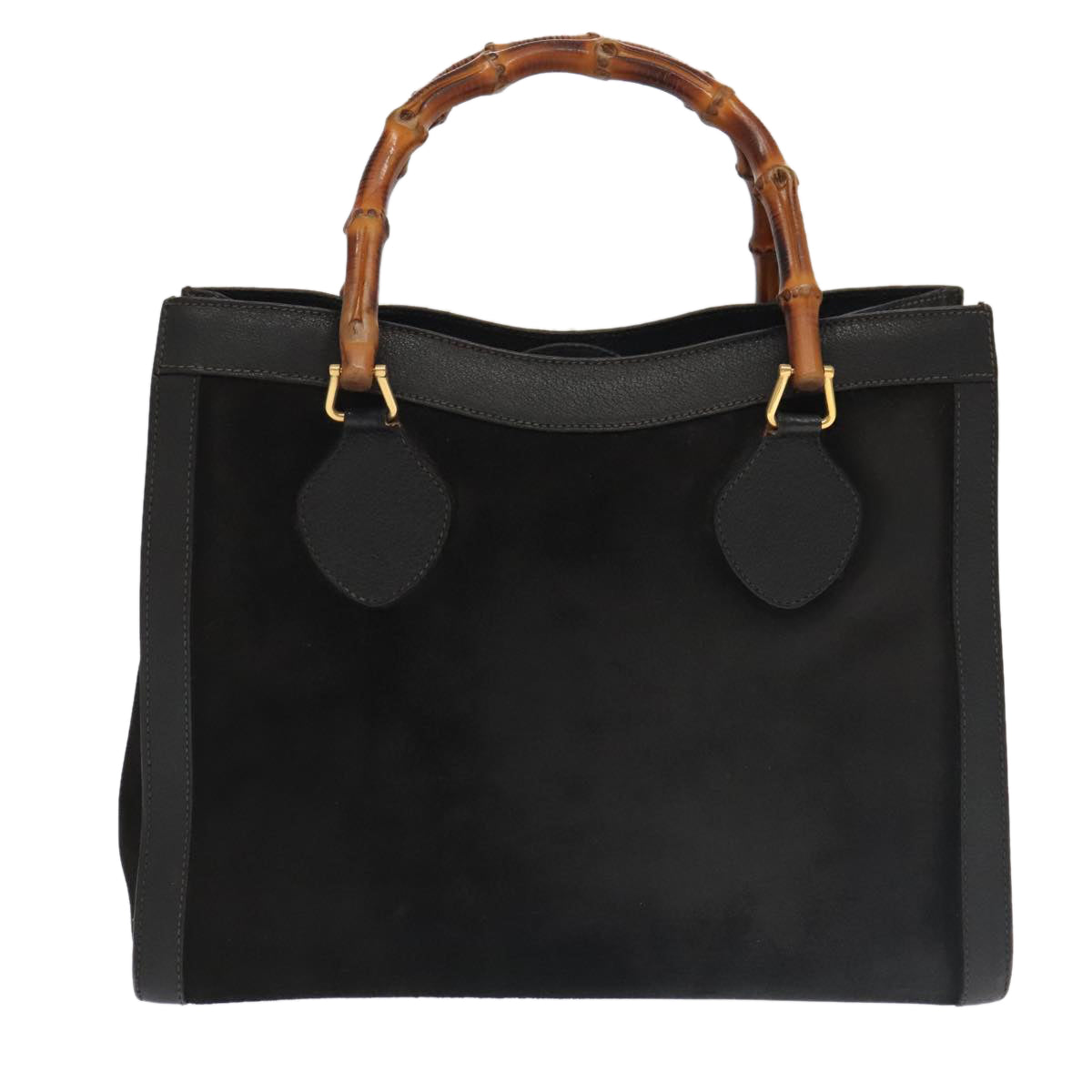GUCCI Bamboo Hand Bag Suede Leather Black Gold 002 1095 0260  am7190