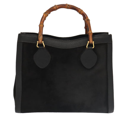 GUCCI Bamboo Hand Bag Suede Leather Black Gold 002 1095 0260  am7190