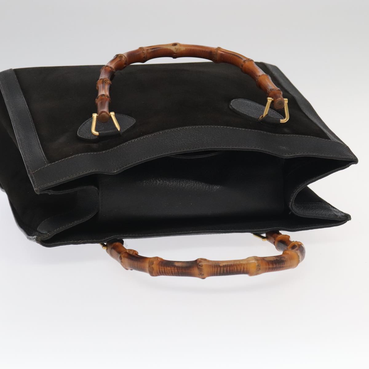 GUCCI Bamboo Hand Bag Suede Leather Black Gold 002 1095 0260  am7190