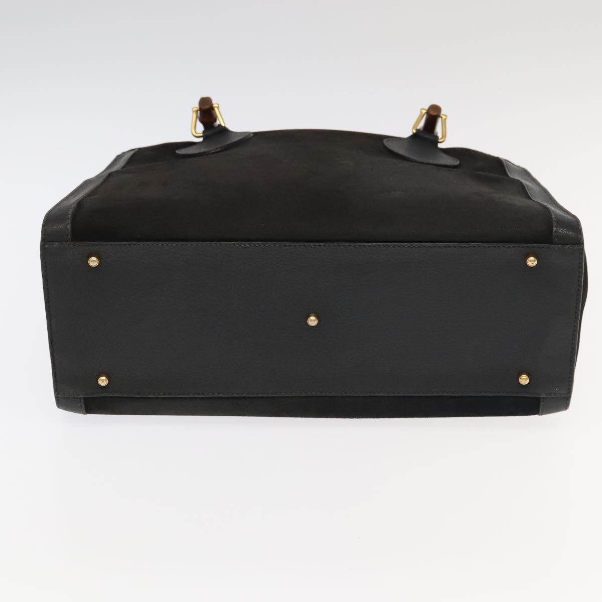 GUCCI Bamboo Hand Bag Suede Leather Black Gold 002 1095 0260  am7190