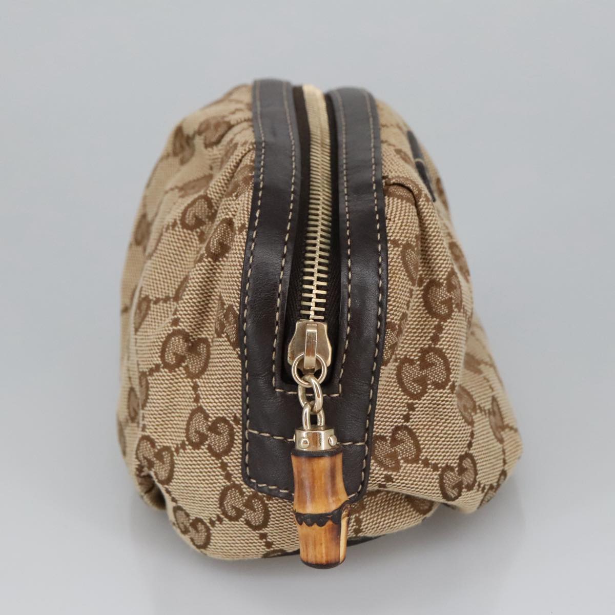 GUCCI Bamboo GG Canvas Pouch Beige 246175  am7217