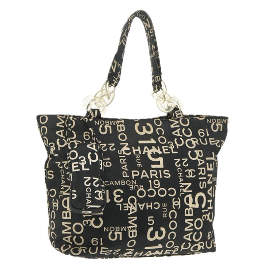 CHANEL Chain Bycy Tote Bag Canvas Plastic Black Clear Silver CC am7247