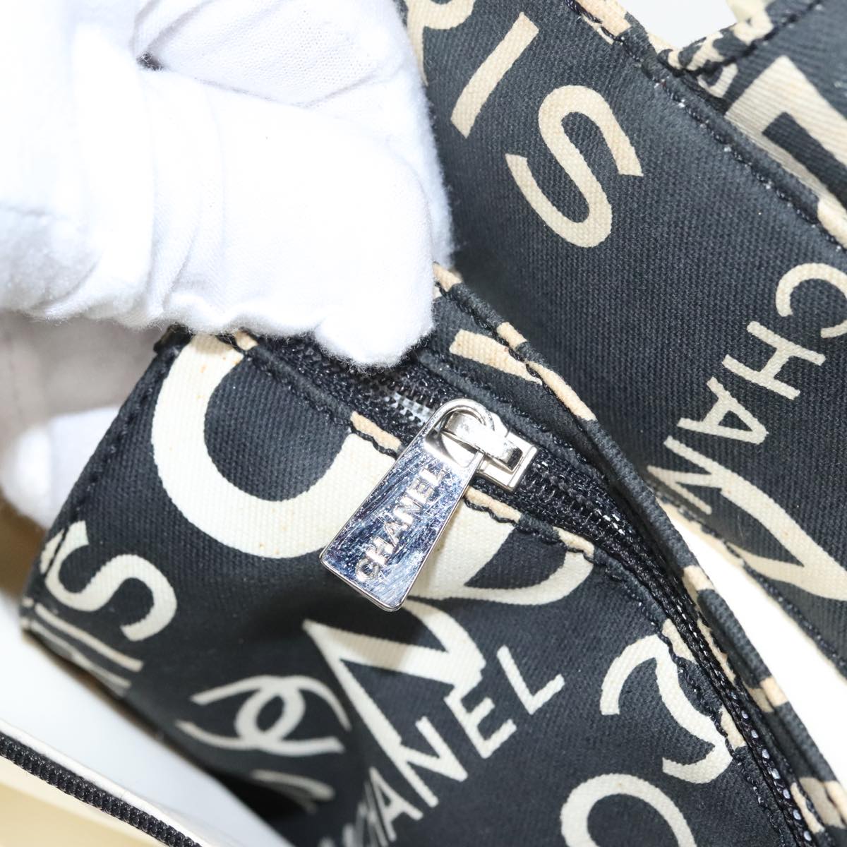 CHANEL Chain Bycy Tote Bag Canvas Plastic Black Clear Silver CC am7247