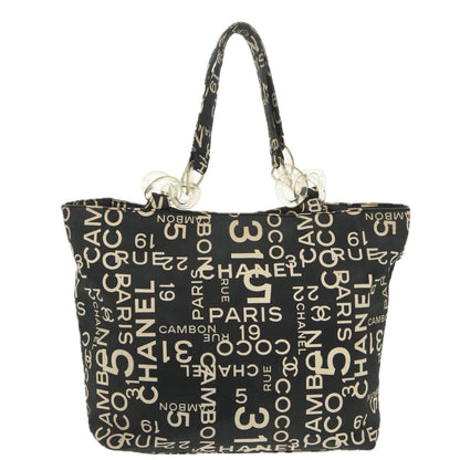 CHANEL Chain Bycy Tote Bag Canvas Plastic Black Clear Silver CC am7247