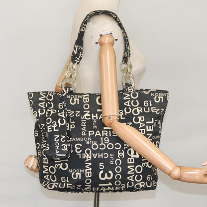 CHANEL Chain Bycy Tote Bag Canvas Plastic Black Clear Silver CC am7247