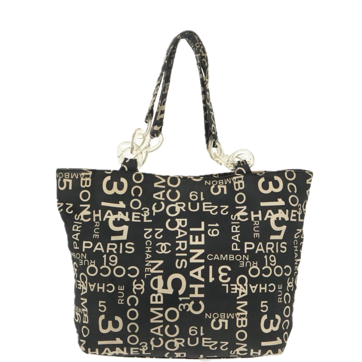 CHANEL Chain Bycy Tote Bag Canvas Plastic Black Clear Silver CC am7247