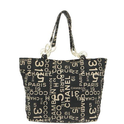 CHANEL Chain Bycy Tote Bag Canvas Plastic Black Clear Silver CC am7247
