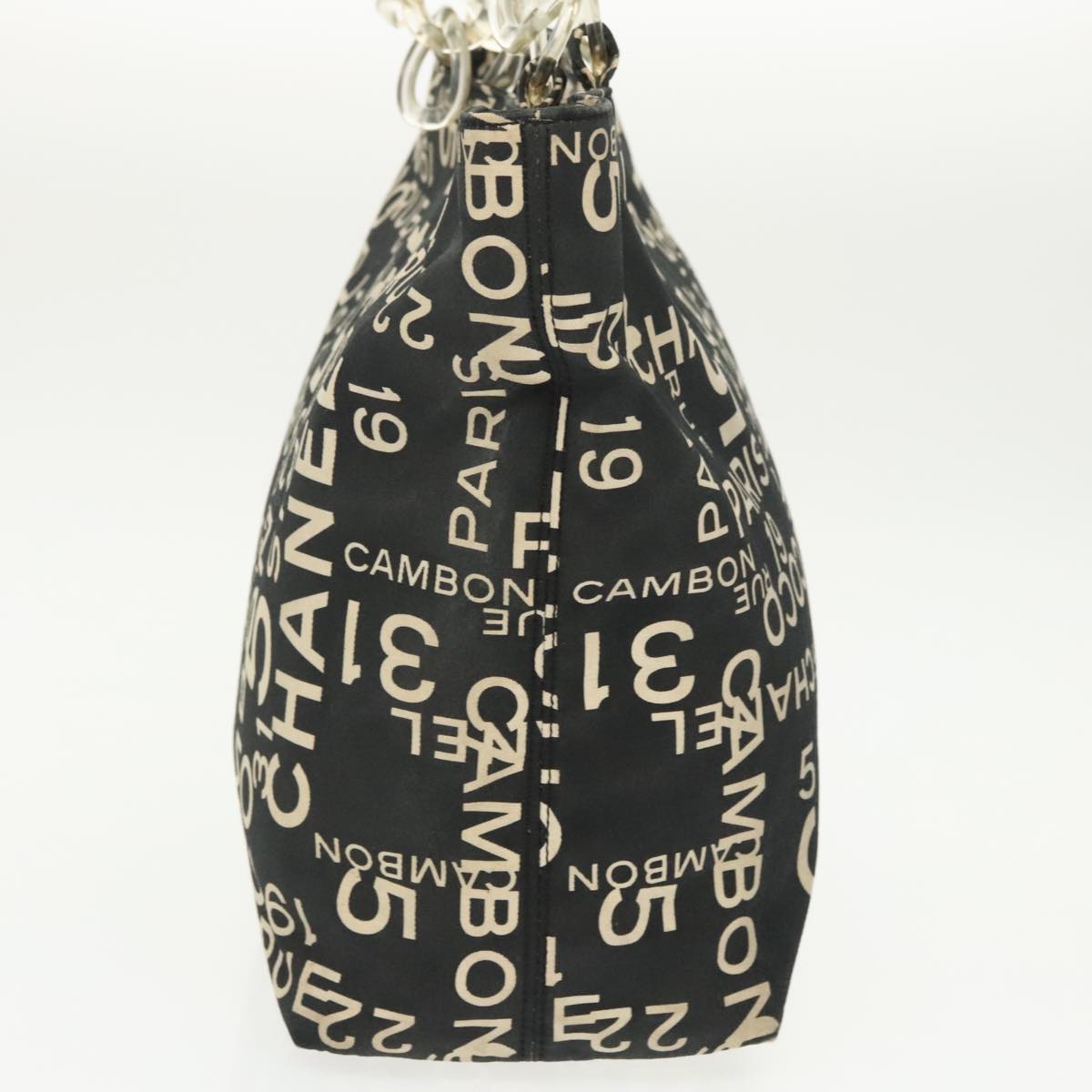 CHANEL Chain Bycy Tote Bag Canvas Plastic Black Clear Silver CC am7247