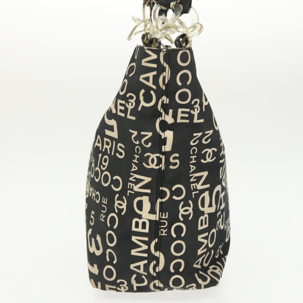CHANEL Chain Bycy Tote Bag Canvas Plastic Black Clear Silver CC am7247