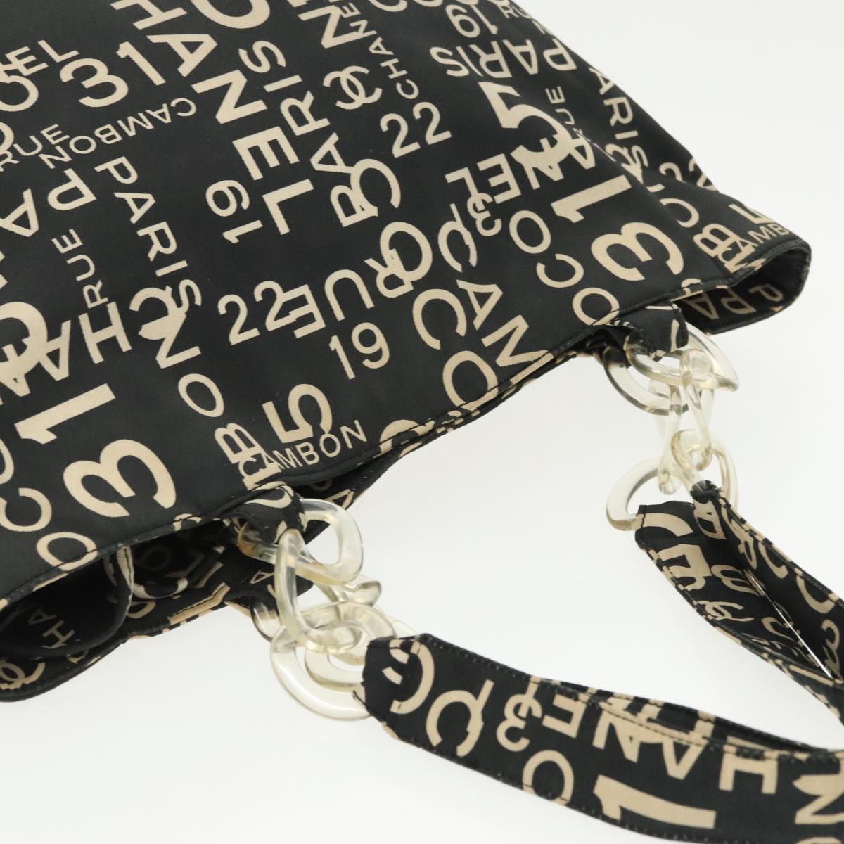 CHANEL Chain Bycy Tote Bag Canvas Plastic Black Clear Silver CC am7247