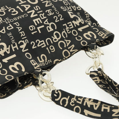 CHANEL Chain Bycy Tote Bag Canvas Plastic Black Clear Silver CC am7247