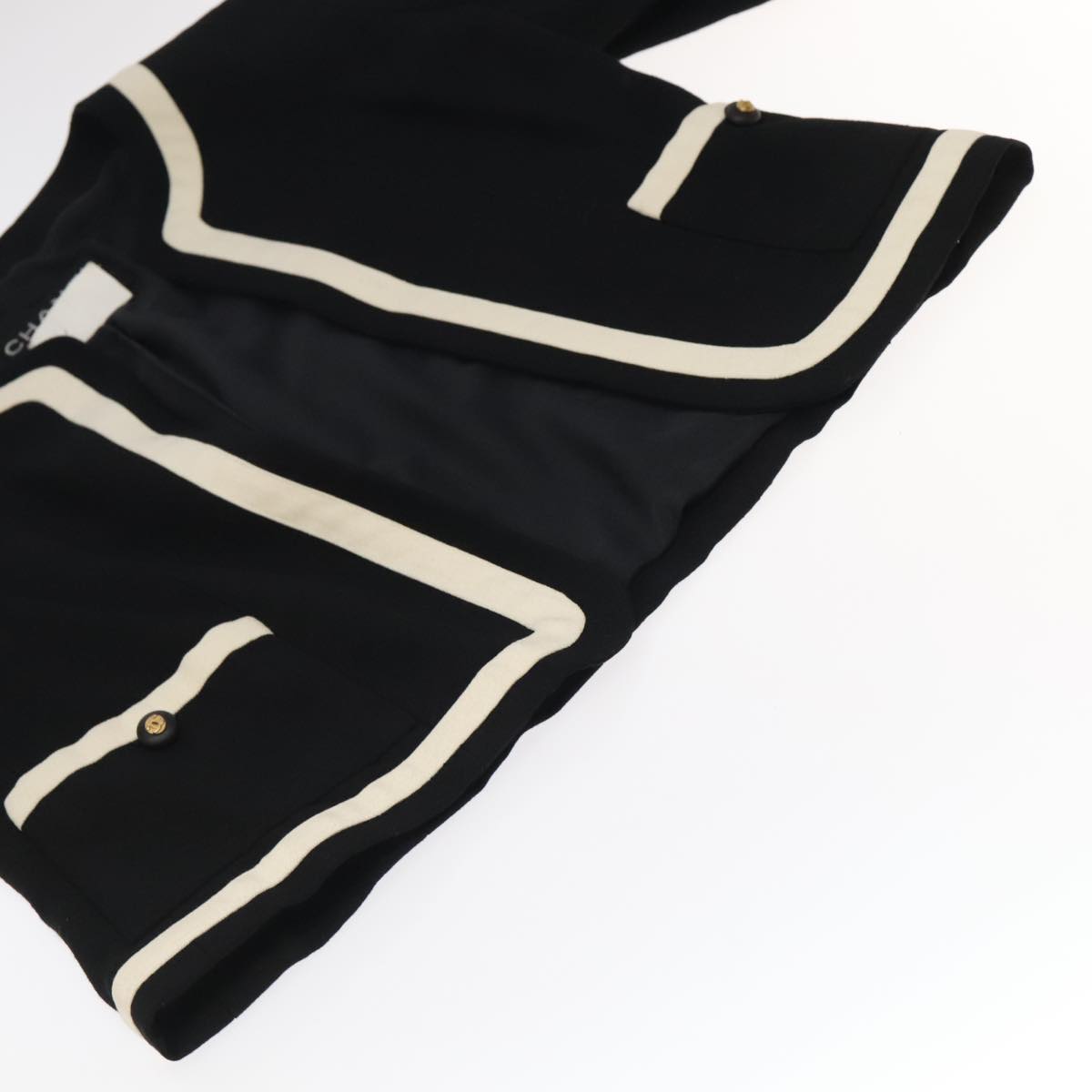 CHANEL Setup Skirt Jacket Cotton 34 Black White CC am7406