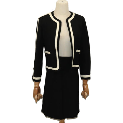 CHANEL Setup Skirt Jacket Cotton 34 Black White CC am7406