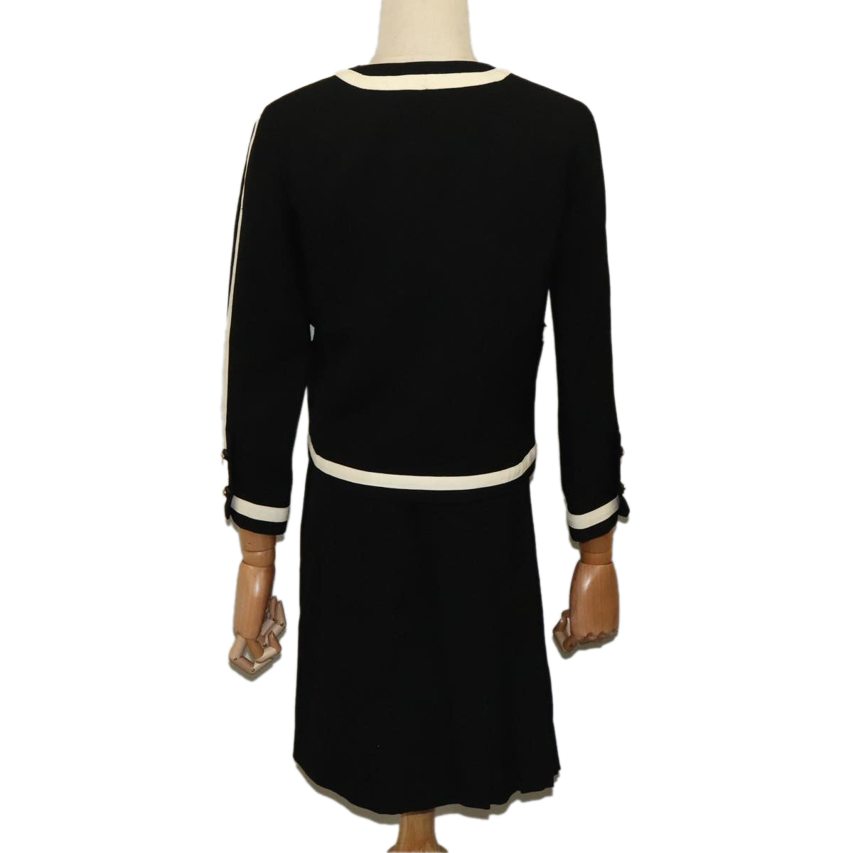 CHANEL Setup Skirt Jacket Cotton 34 Black White CC am7406