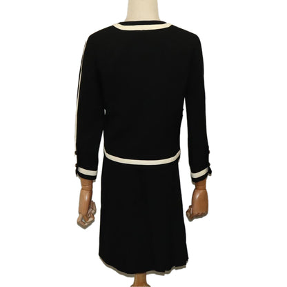 CHANEL Setup Skirt Jacket Cotton 34 Black White CC am7406