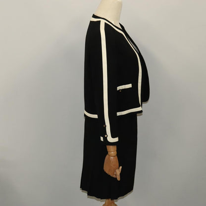 CHANEL Setup Skirt Jacket Cotton 34 Black White CC am7406