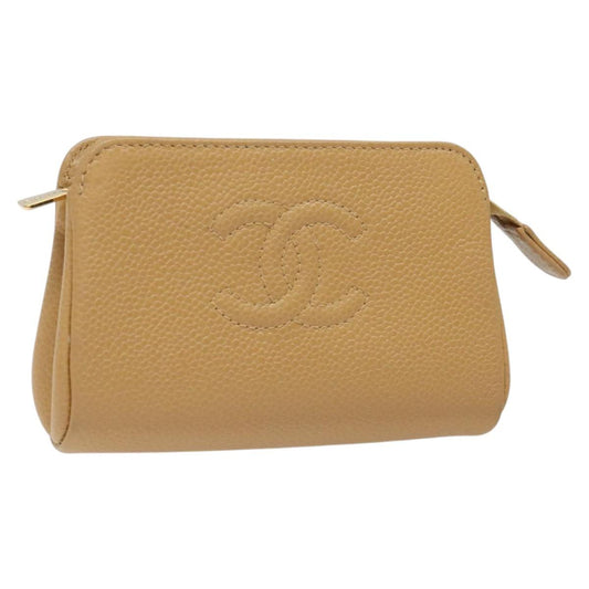 CHANEL COCO Mark Pouch Caviar Skin Beige Gold CC am7634