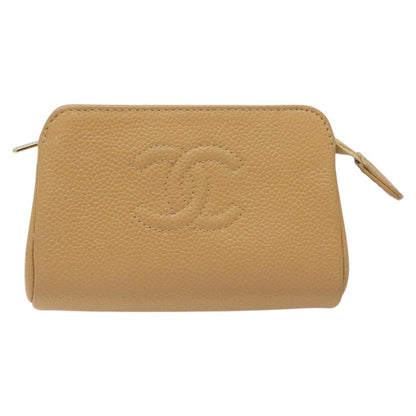 CHANEL COCO Mark Pouch Caviar Skin Beige Gold CC am7634