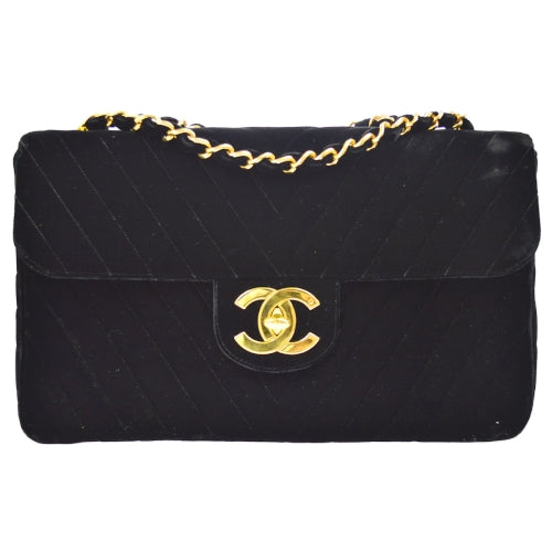 CHANEL 1991-1994 Black Velvet Chevron Classic Flap Maxi