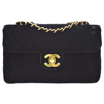CHANEL 1991-1994 Black Velvet Chevron Classic Flap Maxi