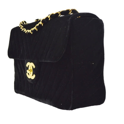 CHANEL 1991-1994 Black Velvet Chevron Classic Flap Maxi