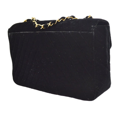 CHANEL 1991-1994 Black Velvet Chevron Classic Flap Maxi