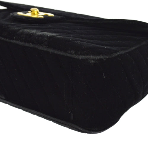 CHANEL 1991-1994 Black Velvet Chevron Classic Flap Maxi