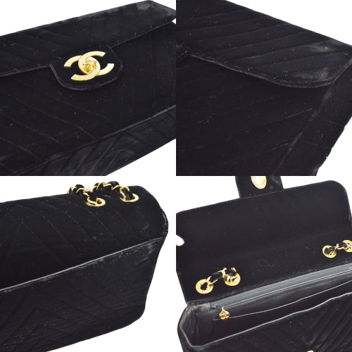CHANEL 1991-1994 Black Velvet Chevron Classic Flap Maxi