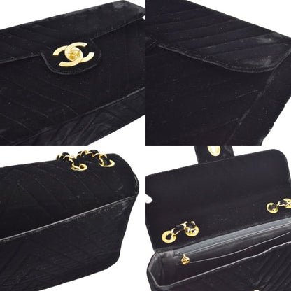 CHANEL 1991-1994 Black Velvet Chevron Classic Flap Maxi