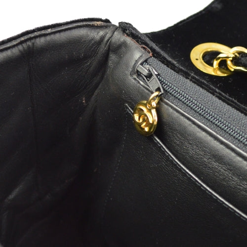 CHANEL 1991-1994 Black Velvet Chevron Classic Flap Maxi