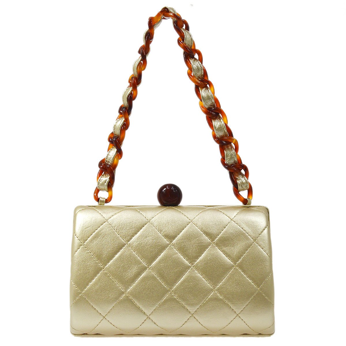 CHANEL 1996-1997 Gold Lambskin Faux Tortoiseshell Kisslock Evening Bag