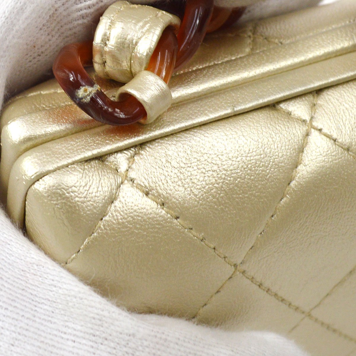 CHANEL 1996-1997 Gold Lambskin Faux Tortoiseshell Kisslock Evening Bag
