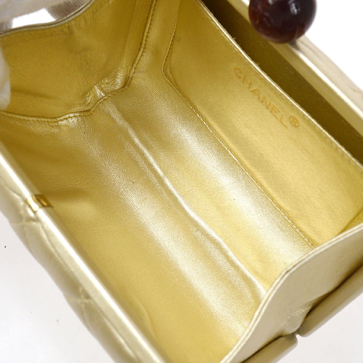 CHANEL 1996-1997 Gold Lambskin Faux Tortoiseshell Kisslock Evening Bag