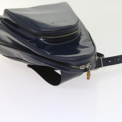 GUCCI Bamboo Body Bag Patent leather Navy  ar10595B