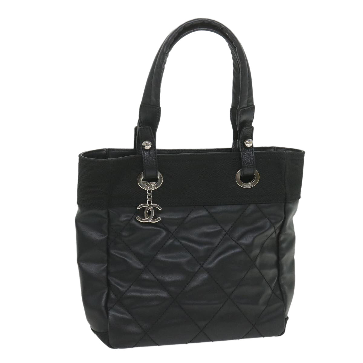 CHANEL Paris Biarritz Tote PM Tote Bag Coated Canvas Black CC ar10719