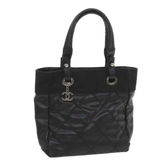 CHANEL Paris Biarritz Tote PM Tote Bag Coated Canvas Black CC ar10719