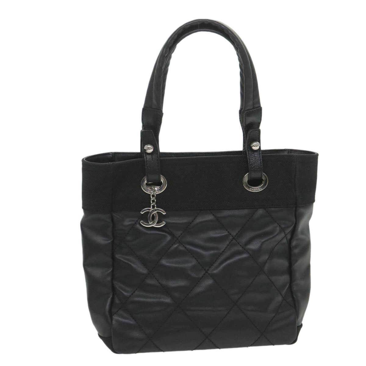 CHANEL Paris Biarritz Tote PM Tote Bag Coated Canvas Black CC ar10719