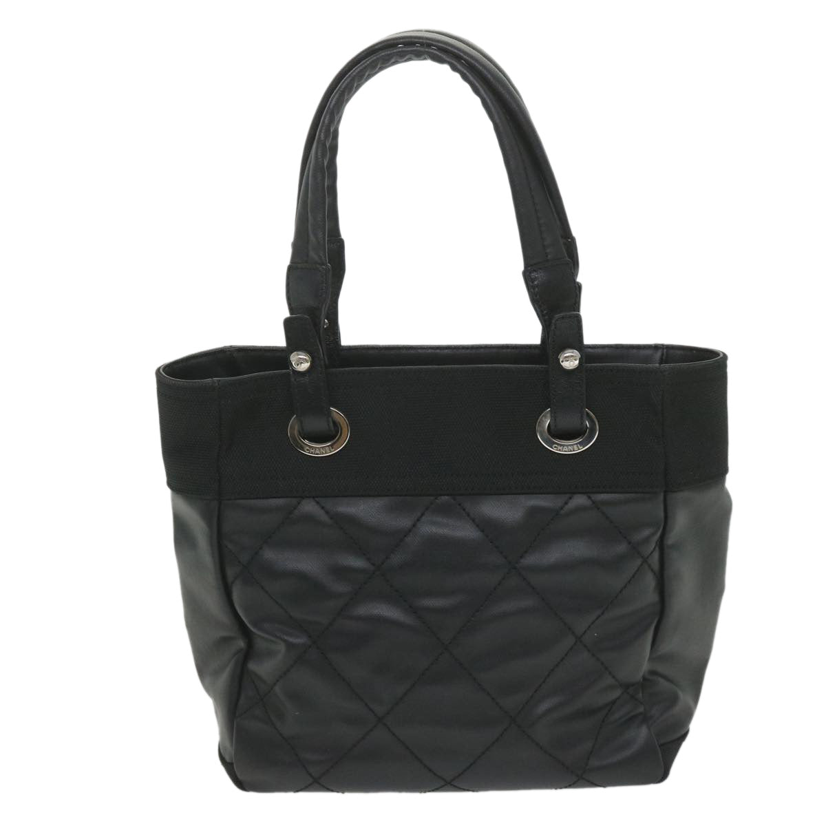 CHANEL Paris Biarritz Tote PM Tote Bag Coated Canvas Black CC ar10719