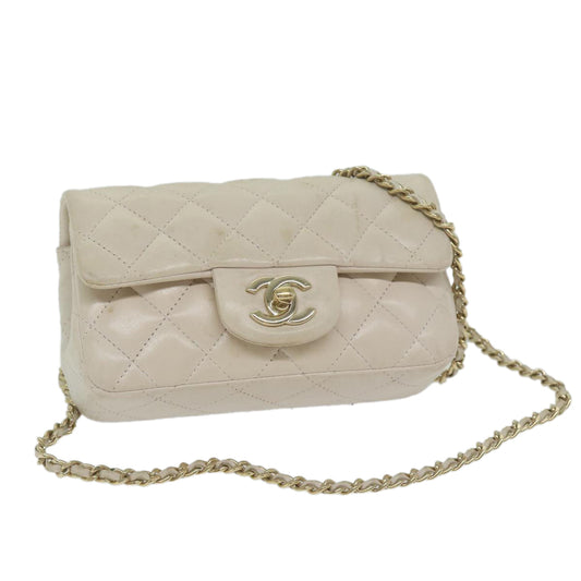 CHANEL Mini Matelasse Turn Lock Shoulder Bag Lamb Skin Beige CC ar10895A