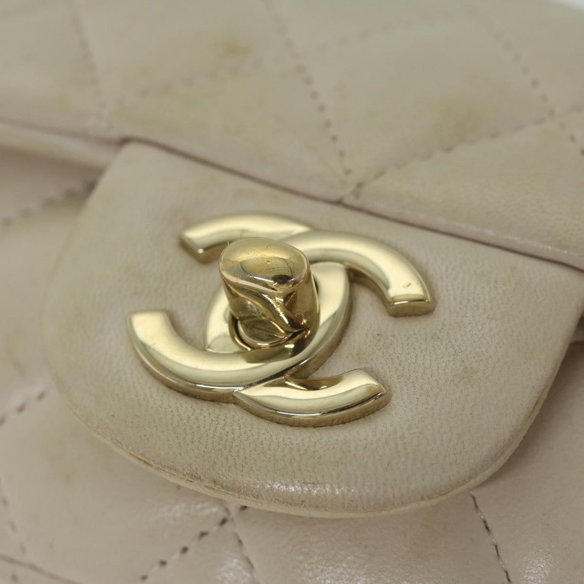 CHANEL Mini Matelasse Turn Lock Shoulder Bag Lamb Skin Beige CC ar10895A