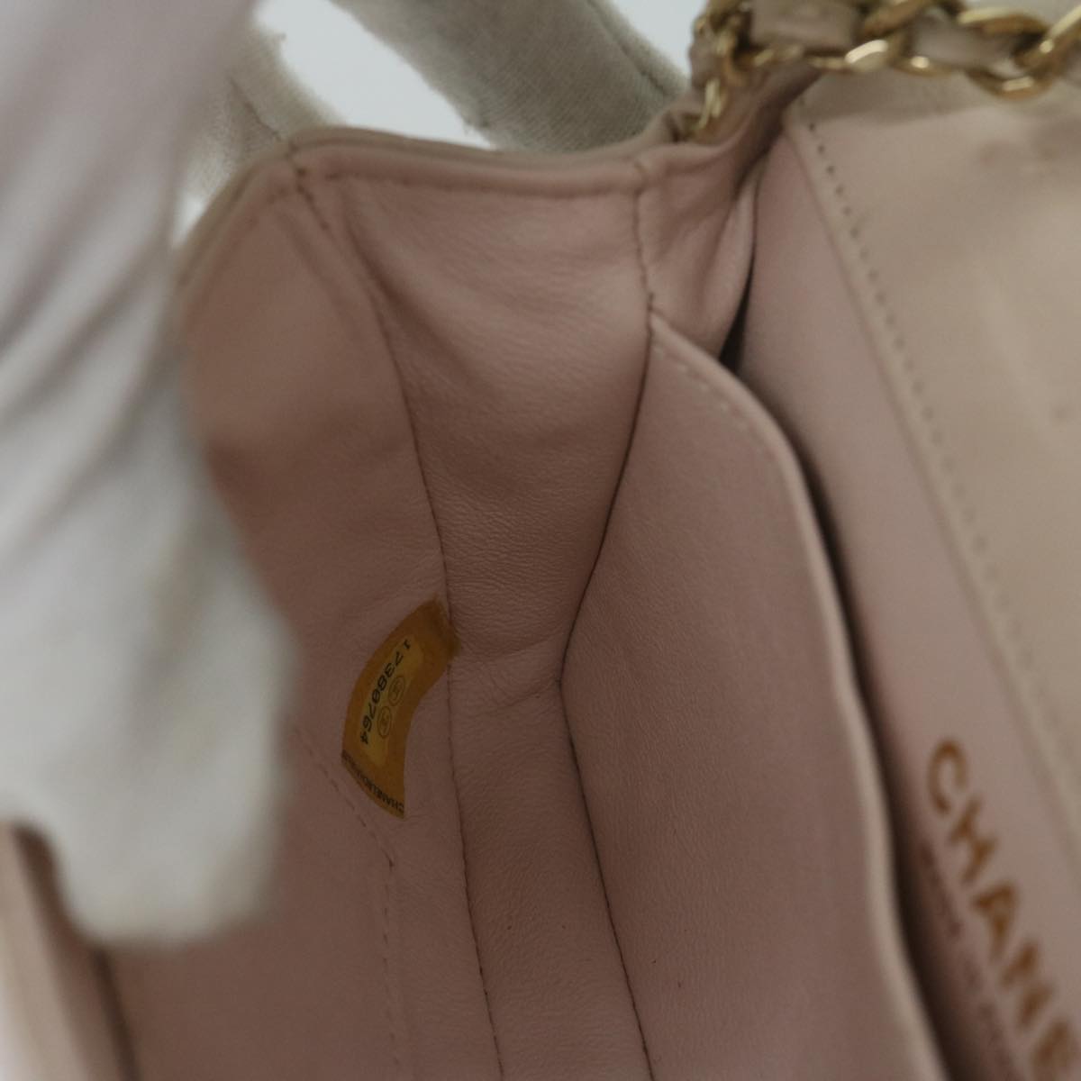 CHANEL Mini Matelasse Turn Lock Shoulder Bag Lamb Skin Beige CC ar10895A