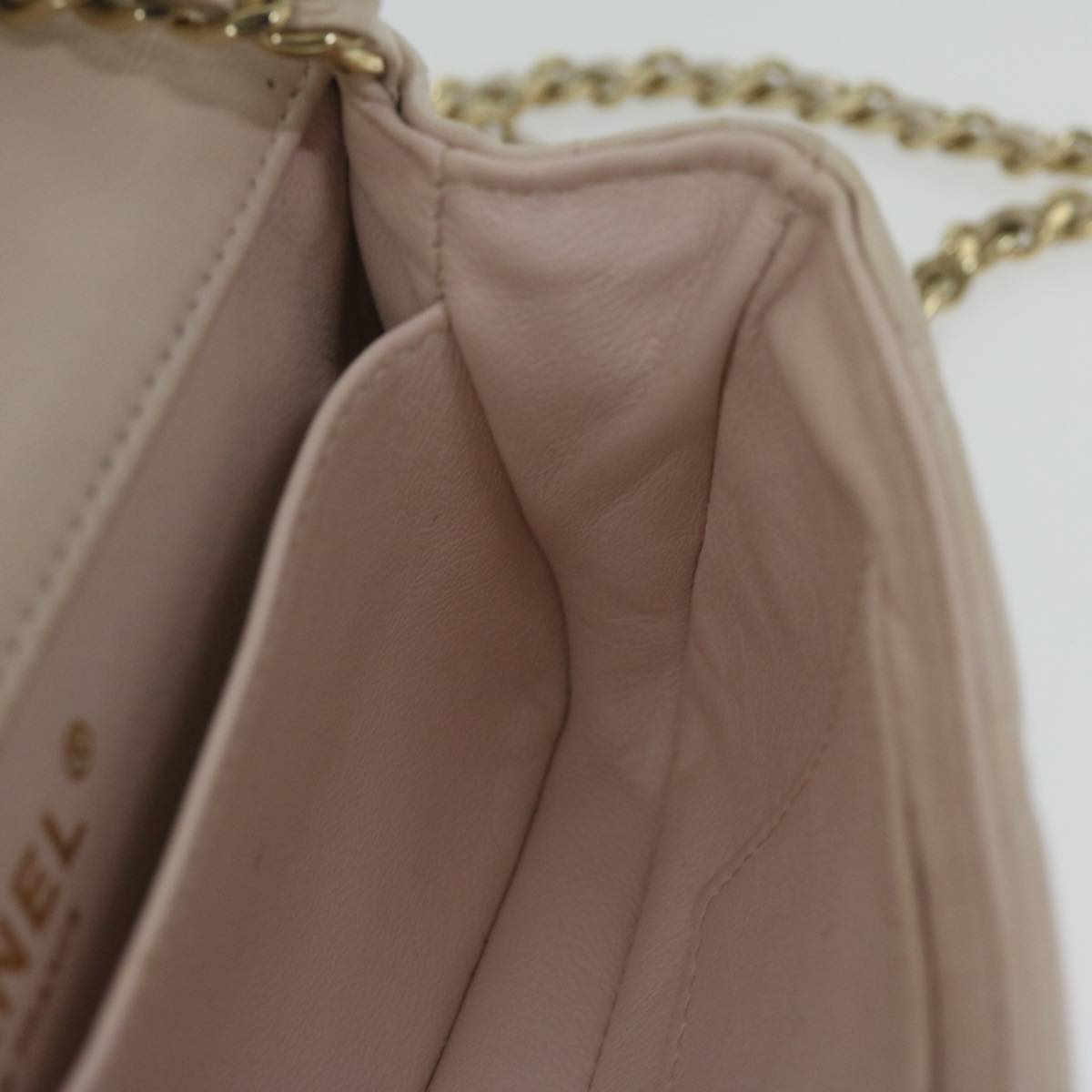 CHANEL Mini Matelasse Turn Lock Shoulder Bag Lamb Skin Beige CC ar10895A