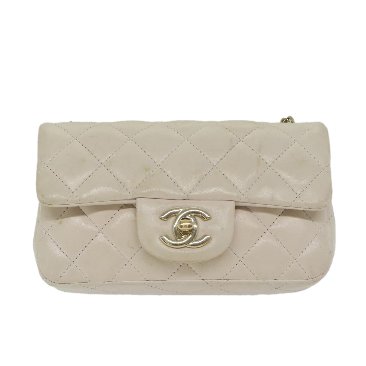 CHANEL Mini Matelasse Turn Lock Shoulder Bag Lamb Skin Beige CC ar10895A