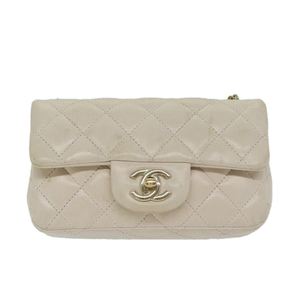 CHANEL Mini Matelasse Turn Lock Shoulder Bag Lamb Skin Beige CC ar10895A