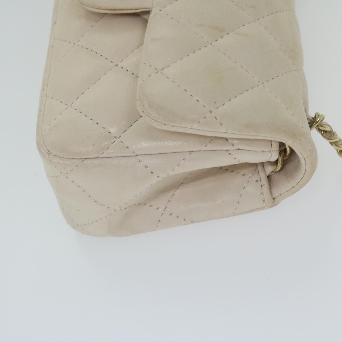 CHANEL Mini Matelasse Turn Lock Shoulder Bag Lamb Skin Beige CC ar10895A