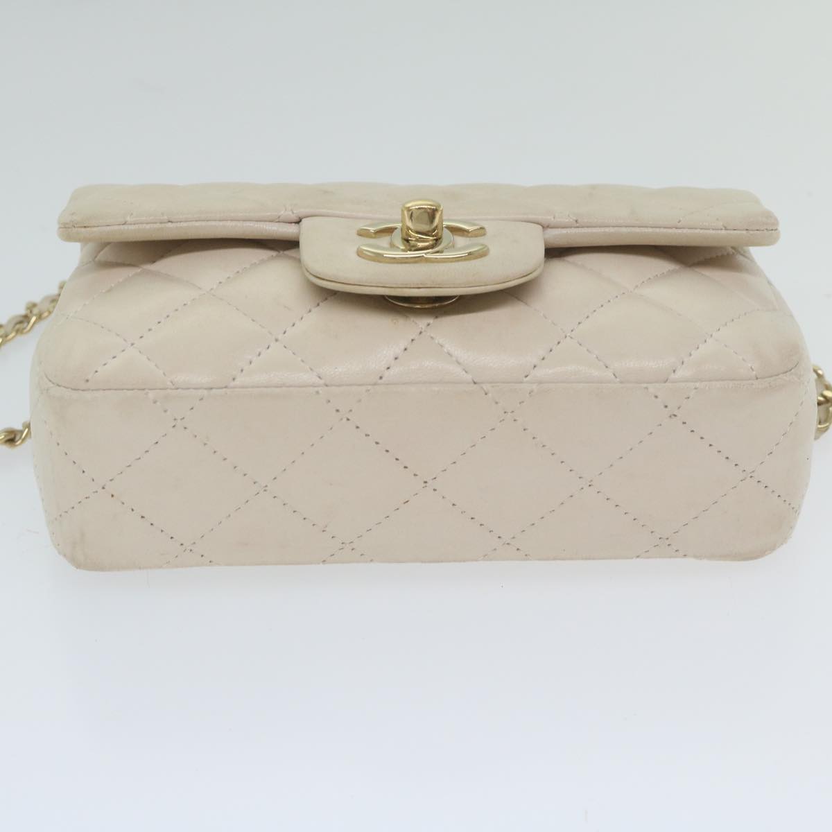 CHANEL Mini Matelasse Turn Lock Shoulder Bag Lamb Skin Beige CC ar10895A