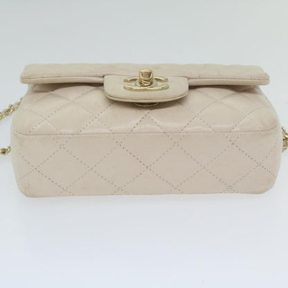 CHANEL Mini Matelasse Turn Lock Shoulder Bag Lamb Skin Beige CC ar10895A