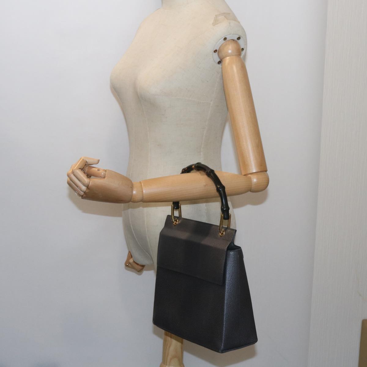 GUCCI Bamboo Hand Bag Leather Gray 001 3444 1887  ar10952B