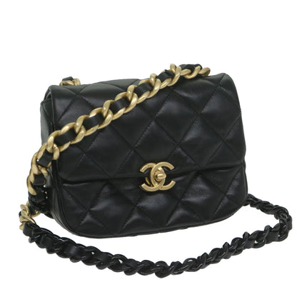 CHANEL Matelasse Turn Lock Chain Shoulder Bag Lamb Skin Black CC ar11105A