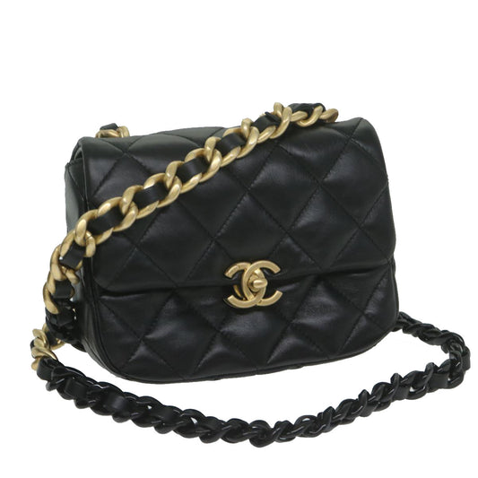 CHANEL Matelasse Turn Lock Chain Shoulder Bag Lamb Skin Black CC ar11105A
